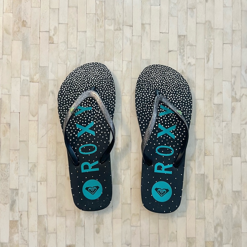Roxy Black Flip Flops with Teal galaxy Accents